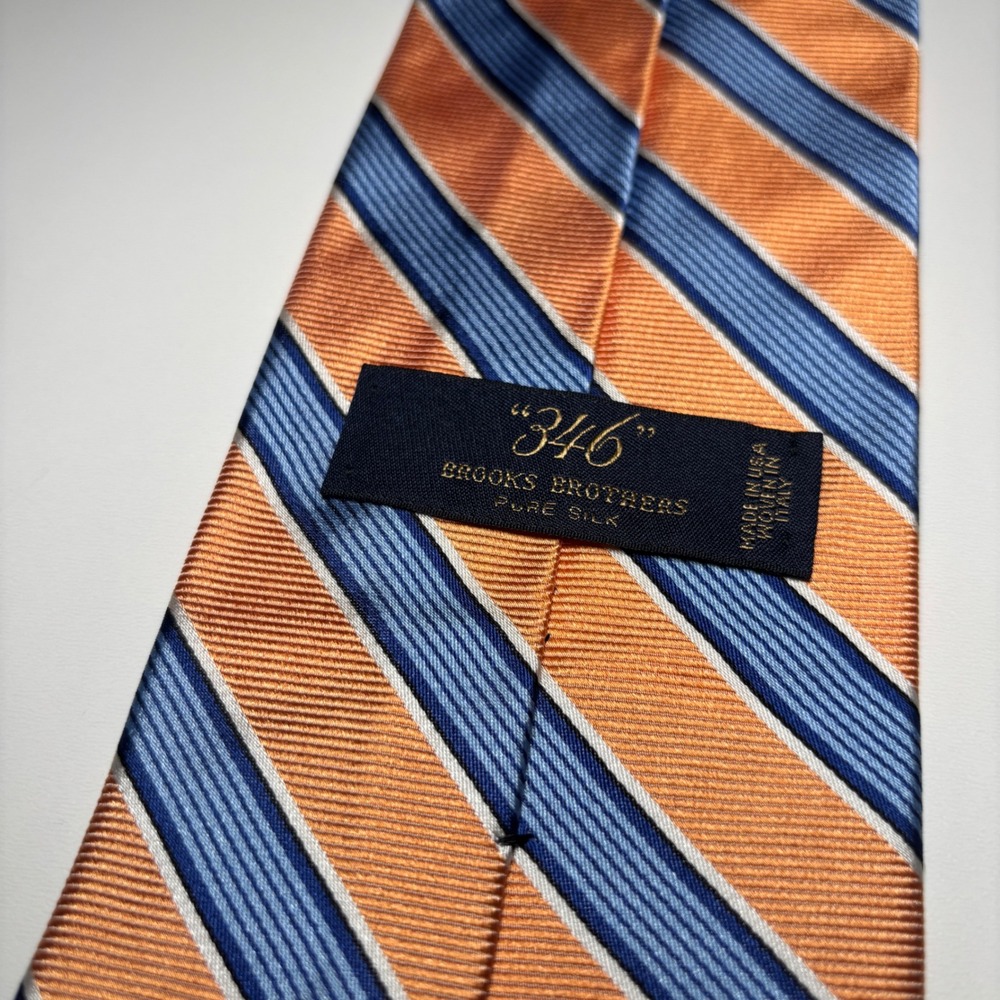 Brooks Brothers 346 Striped Repp Tie Peach Orange Silk Necktie Made In USA Tie - Picture 2 of 5